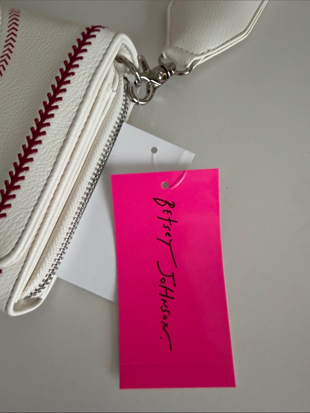 Betsey Johnson White Baseball Crossbody Bag with Red Stitching - Picture 3 of 8